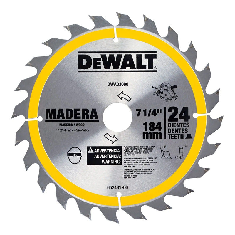 Disco Sierra 7-1/4'' Con 24 Dientes P/madera Dewalt Dwa03080