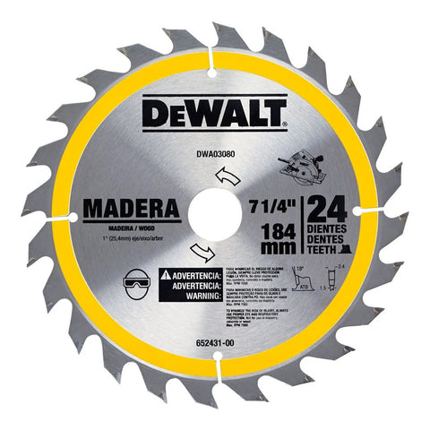 Disco Sierra 7-1/4'' Con 24 Dientes P/madera Dewalt Dwa03080
