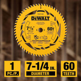 Disco De Sierra 7-1/4''x 5/8'' 60 Dientes Dewalt Dwa271460 - Amarillo
