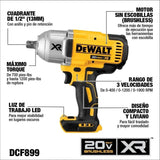Llave Impacto ½' Xr Alto Torque De 20v Max Dewalt Dcf899b Amarillo Y Negro