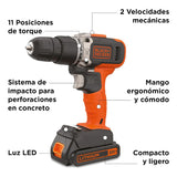 Rotomartillo 3/8'' 20v Max 2 Vel. Black+decker Bcd704c1-b3 Naranja