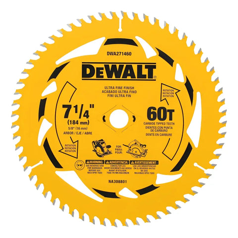Disco De Sierra 7-1/4''x 5/8'' 60 Dientes Dewalt Dwa271460 Amarillo