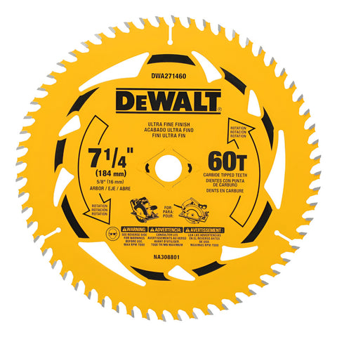 Disco De Sierra 7-1/4''x 5/8'' 60 Dientes Dewalt Dwa271460 - Amarillo