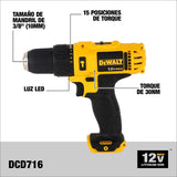 Kit Rotomartillo 3/8 (10mm) De 12v Dewalt Dcd716d2 Amarillo 60 Mhz