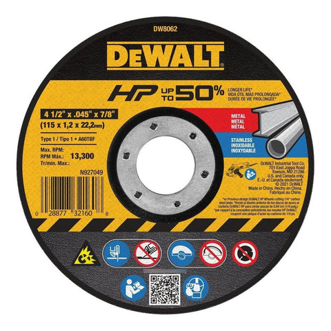 Disco Corte Metal Dewalt Dw8062 De 4-1/2 X .045 X 7/8 Pulgad