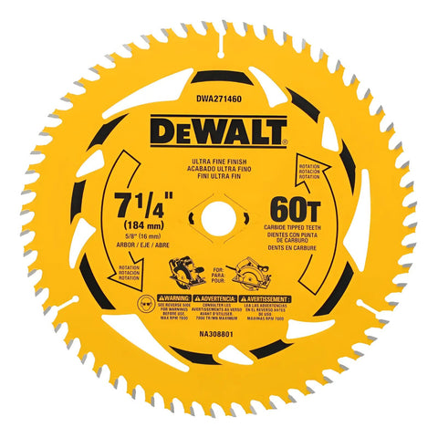 Disco De Sierra 7-1/4''x 5/8'' 60 Dientes Dewalt Dwa271460 Amarillo