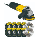 Esmeriladora Angular Stanley Stgs7115k10 De 710w + 10 Discos Amarillo
