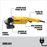 Esmeriladora Angular De 7 Pulgadas (180 Mm) Dewalt Dwe491 Amarillo 50 Hz/60 Hz