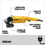 Esmeriladora Angular De 7 Pulgadas (180 Mm) Dewalt Dwe491