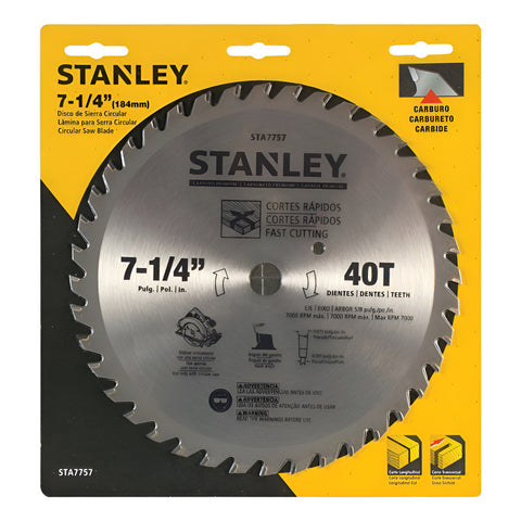 Disco Sierra 7-1/4 Corte Madera 40 Dientes Stanley Sta7757 Plateado