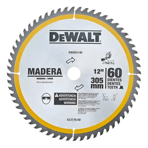 Disco Sierra Madera 12puLG X 60 Dientes Madera 30mm Dewalt Plateado