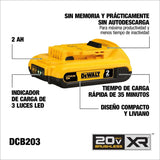 Batería Ion De Litio 20v 2amperes Dcb203 Dewalt Sin Blister