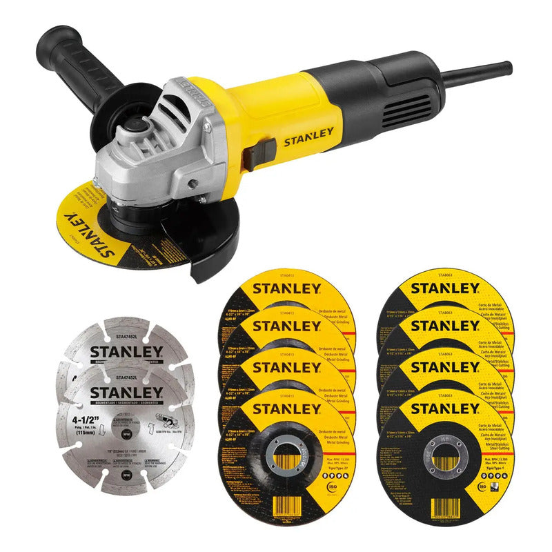 Esmeriladora Angular 750w + 10 Discos Stanley Sg7115v10-b3 Amarillo 60 Hz