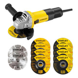 Esmeriladora Angular 750w + 10 Discos Stanley Sg7115v10-b3 Amarillo 60 Hz
