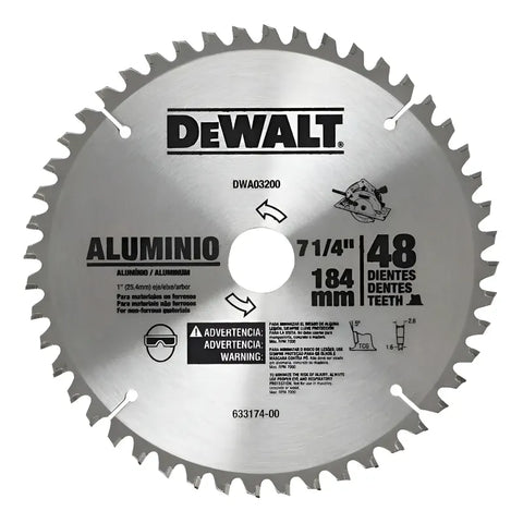 Disco Sierra Dewalt 7-1/4 Con 48 Dientes Aluminio Dwa03200 Plateado