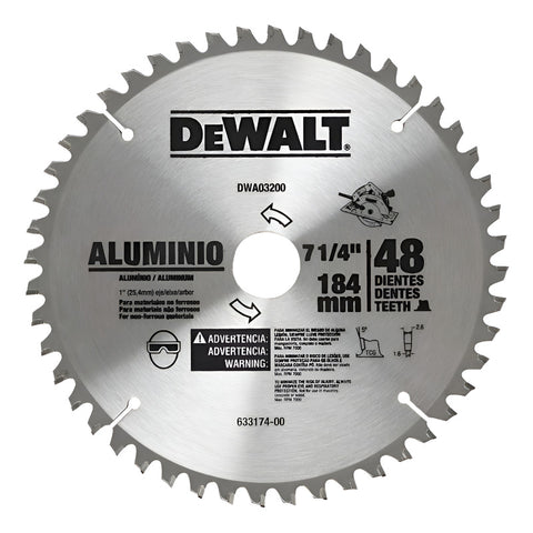 Disco Sierra Dewalt 7-1/4 Con 48 Dientes Aluminio Dwa03200 Plateado