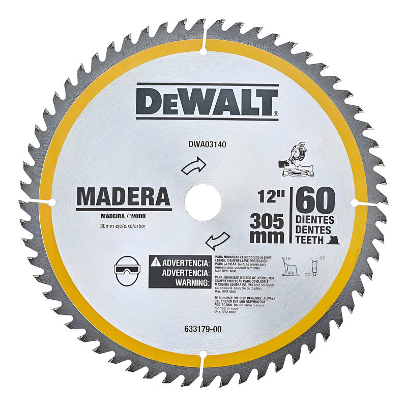 Disco Sierra Madera 12puLG X 60 Dientes Madera 30mm Dewalt Plateado